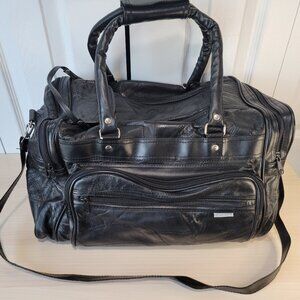 Genuine Leather Black Patchwork 16" Carry-On Duffel Bag w/ Shoulder Strap EUC